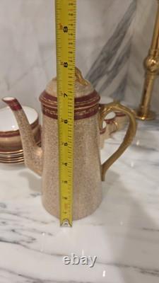Royal Worcester Red & Gold Chintz Floral Demitasse Cups, Saucers Coffeepot Set