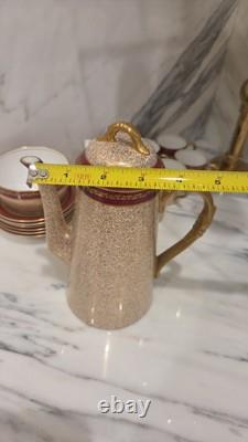 Royal Worcester Red & Gold Chintz Floral Demitasse Cups, Saucers Coffeepot Set