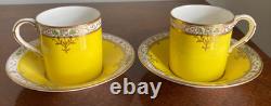 Royal Worcester Set of 2 1924 Jeweled Cabinet Demitasse Cups & Saucers