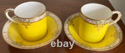 Royal Worcester Set of 2 1924 Jeweled Cabinet Demitasse Cups & Saucers