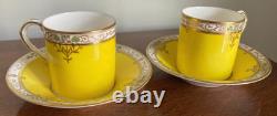 Royal Worcester Set of 2 1924 Jeweled Cabinet Demitasse Cups & Saucers