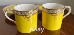 Royal Worcester Set of 2 1924 Jeweled Cabinet Demitasse Cups & Saucers