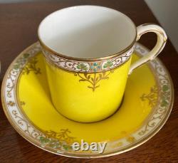 Royal Worcester Set of 2 1924 Jeweled Cabinet Demitasse Cups & Saucers