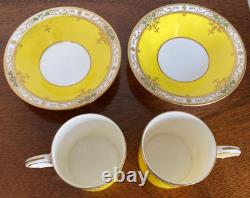 Royal Worcester Set of 2 1924 Jeweled Cabinet Demitasse Cups & Saucers
