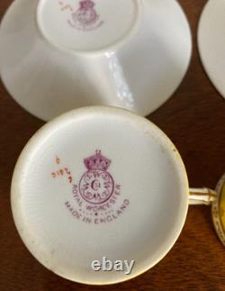 Royal Worcester Set of 2 1924 Jeweled Cabinet Demitasse Cups & Saucers