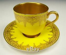 Royal Worcester Yellow Gold Encrusted Jeweled Demitasse Cup & Saucer