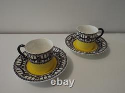 Royal Worcester YellowithBlack Demitasse Cup & Saucer (x2) (Cowell & Hubbard)