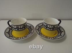 Royal Worcester YellowithBlack Demitasse Cup & Saucer (x2) (Cowell & Hubbard)