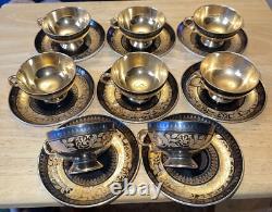 Rudolf Wachter Demitasse Gold /Black Cup /Saucer Set Of 8 Estate Heirloom Rare