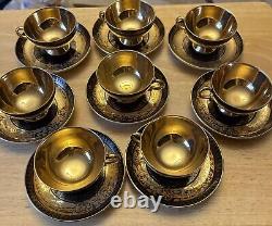 Rudolf Wachter Demitasse Gold /Black Cup /Saucer Set Of 8 Estate Heirloom Rare