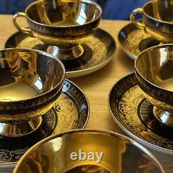 Rudolf Wachter Demitasse Gold /Black Cup /Saucer Set Of 8 Estate Heirloom Rare