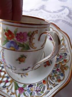 SCHUMANN Bavaria MARIE ANTOINETTE One Demitasse CUP & SAUCER SET Dresden Flowers