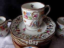 SCHUMANN Bavaria MARIE ANTOINETTE Set 4 Demitasse CUPS & SAUCERS Dresden Flowers