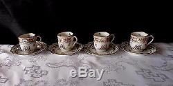 SCHUMANN Bavaria MARIE ANTOINETTE Set 4 Demitasse CUPS & SAUCERS Dresden Flowers