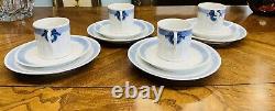 SET 4 Royal Copenhagen Blue Fan Demitasse Cup, Saucer +Dessert Plate 12 Pieces