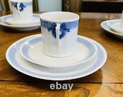 SET 4 Royal Copenhagen Blue Fan Demitasse Cup, Saucer +Dessert Plate 12 Pieces