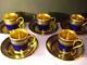 Set(5)l. Bernardaud, Limoges, France Cobalt Blue Demitasse Cups&saucers, Gold Laurel