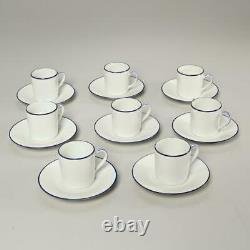 SET OF (8) BERNARDAUD LIMOGES PAMPHYLE BLUE & WHITE DEMITASSE CUPS With SAUCERS