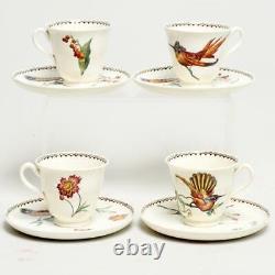 SET OF FOUR (4) VINTAGE WEDGWOOD HUMMINGBIRD A6126 DEMITASSE CUPS With SAUCERS