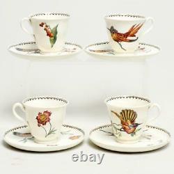 SET OF FOUR (4) VINTAGE WEDGWOOD HUMMINGBIRD A6126 DEMITASSE CUPS With SAUCERS