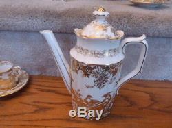 SET Royal Crown Derby China Gold Aves SIX Demitasse Cups Saucers & Coffee Pot