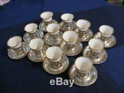SET of 12 ALVIN STERLING SILVER DEMITASSE CUPS and SAUCERS with LENOX INSERTS