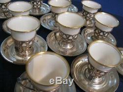 SET of 12 ALVIN STERLING SILVER DEMITASSE CUPS and SAUCERS with LENOX INSERTS