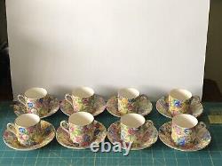 SET of 8 Royal Winton Grimwades England SWEET PEA Demitasse DEMI Cup & Saucer