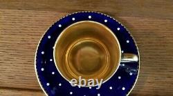 SHELLEY COBALT, GOLD with WHITE DOTS DEMITASSE CUP & SAUCER Very Rare! 13549/42