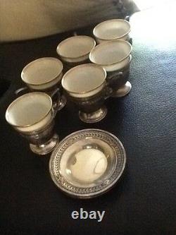 SIX (6) Vintage Sterling Silver withLenox China Demitasse Cups & Saucers