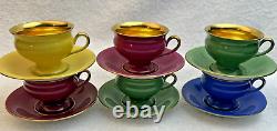 SIX THOMAS BAVARIA PICKARD Jewel Outside 22K GOLD TRIM Demitasse Cups Saucers