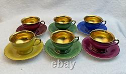 SIX THOMAS BAVARIA PICKARD Jewel Outside 22K GOLD TRIM Demitasse Cups Saucers