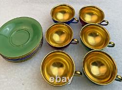 SIX THOMAS BAVARIA PICKARD Jewel Outside 22K GOLD TRIM Demitasse Cups Saucers