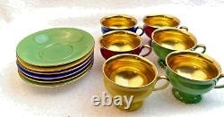 SIX THOMAS BAVARIA PICKARD Jewel Outside 22K GOLD TRIM Demitasse Cups Saucers