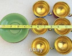 SIX THOMAS BAVARIA PICKARD Jewel Outside 22K GOLD TRIM Demitasse Cups Saucers