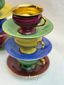 SIX THOMAS BAVARIA PICKARD Jewel Outside 22K GOLD TRIM Demitasse Cups Saucers