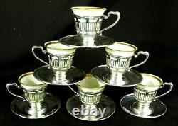 STERLING SILVER DEMITASSE CAPPUCCHINO CUPS w SAUCERS LENOX INSERTS c. 1940'S