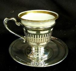 STERLING SILVER DEMITASSE CAPPUCCHINO CUPS w SAUCERS LENOX INSERTS c. 1940'S