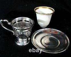 STERLING SILVER DEMITASSE CAPPUCCHINO CUPS w SAUCERS LENOX INSERTS c. 1940'S