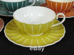 SUSIE COOPER Rare Vintage 5 Flat Tea Cups & 7 Saucers Multi colors