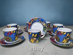 Sakura Verona 1993 Sue Zipkin Demitasse Espresso Cup Saucer Set 7 Vintage