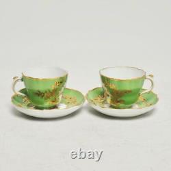Samson Demitasse Cups and Saucers Gold Anchor Mark 19th C Pair of 2 Antique