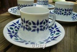 Sargadelos 4 Espresso Coffee Demitasse Cups & Saucers Blue White Porcelain Spain