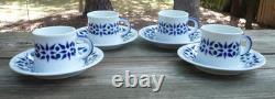 Sargadelos 4 Espresso Coffee Demitasse Cups & Saucers Blue White Porcelain Spain