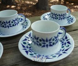 Sargadelos 4 Espresso Coffee Demitasse Cups & Saucers Blue White Porcelain Spain