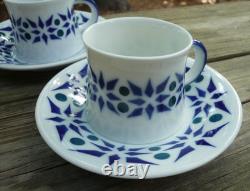 Sargadelos 4 Espresso Coffee Demitasse Cups & Saucers Blue White Porcelain Spain