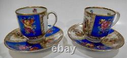 Schumann Dresden COURTING COUPLES FLORAL PANELS Set 6 Demi-Tasse Cups & Saucers