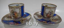 Schumann Dresden COURTING COUPLES FLORAL PANELS Set 6 Demi-Tasse Cups & Saucers