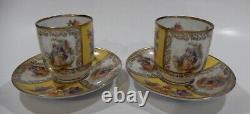 Schumann Dresden COURTING COUPLES FLORAL PANELS Set 6 Demi-Tasse Cups & Saucers