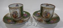 Schumann Dresden COURTING COUPLES FLORAL PANELS Set 6 Demi-Tasse Cups & Saucers